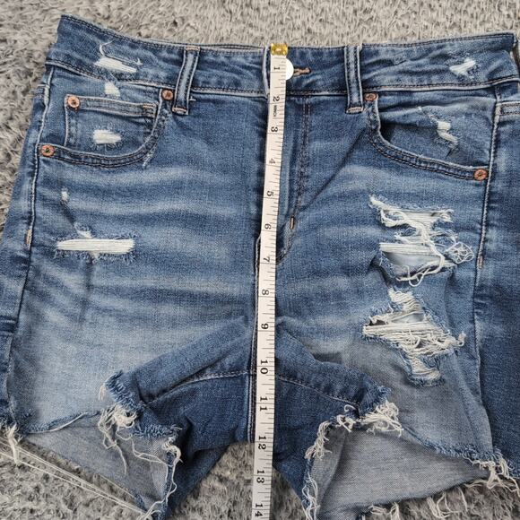 American Eagle Shorts Women 8 Blue Stretch Distressed Hi Rise Shortie Denim - Picture 5 of 8